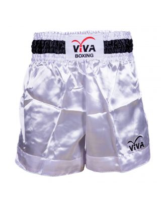 กางเกงมวย มวยสากลแข่งขัน (ผ้าซาติน) สีขาว-White-M