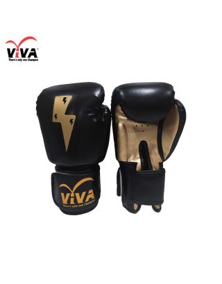 VIVA นวมมวย หนัง PU VELCRO อย่างดี รุ่น Thunder -Black-12 Oz