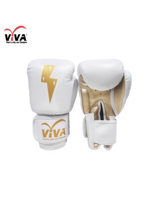 VIVA นวมมวย หนัง PU VELCRO อย่างดี รุ่น Thunder -White-12 Oz